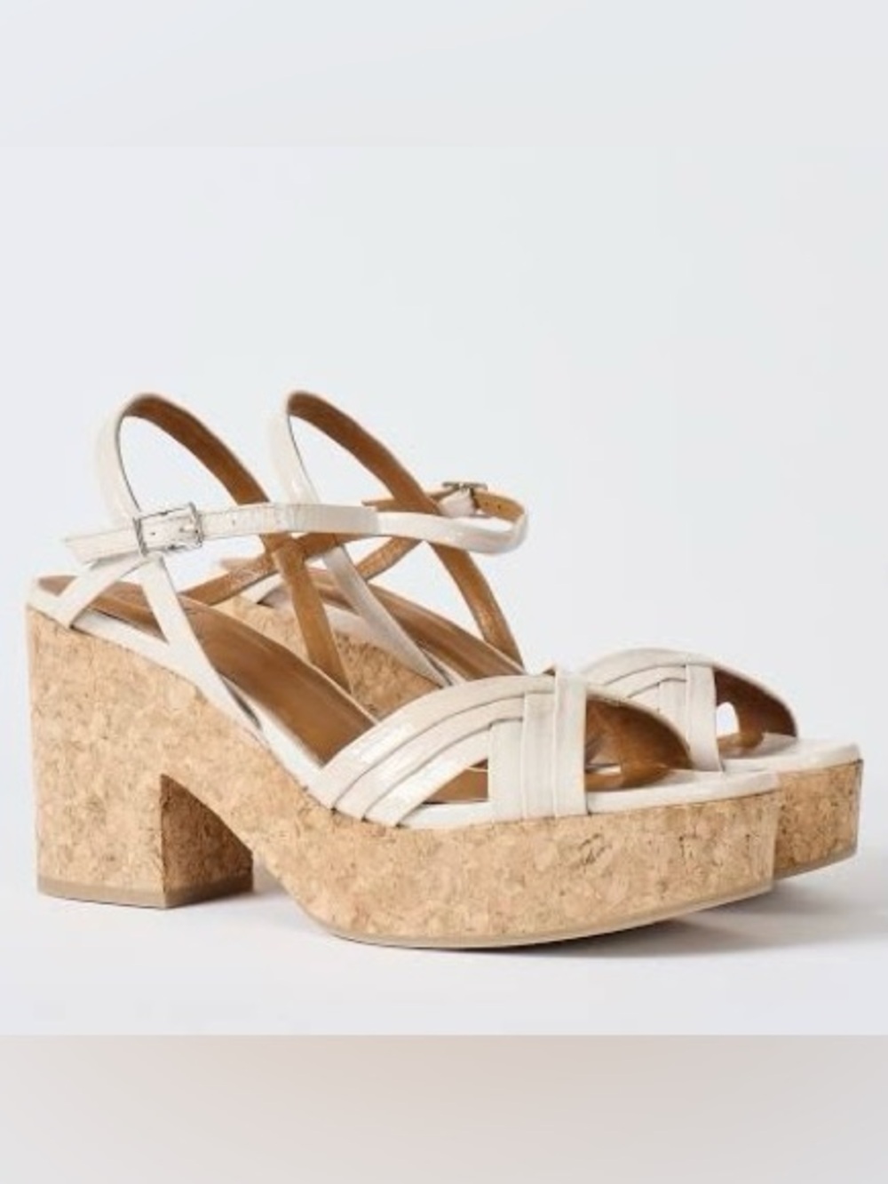 Coclico Bee Savanna Latte Leather Cork Platform Wedge Sandal 38 Size 8 US